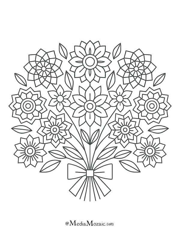 25+ Free Printable Mandala Coloring Pages to Relax and Unwind (PDF Download) 16 geometric flower coloring page,
modern floral bouquet printable
abstract flower coloring sheet
bouquet with bow design
symmetrical flower coloring template