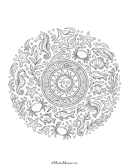 25+ Free Printable Mandala Coloring Pages to Relax and Unwind (PDF Download) 25 The Bountiful Ocean Mandala 1