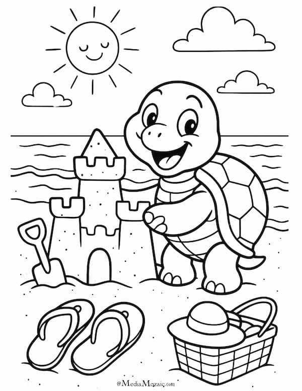 22 Beach Coloring Pages Free Printable PDFs 3 funnu beach coloring page with turtle and sandcastle