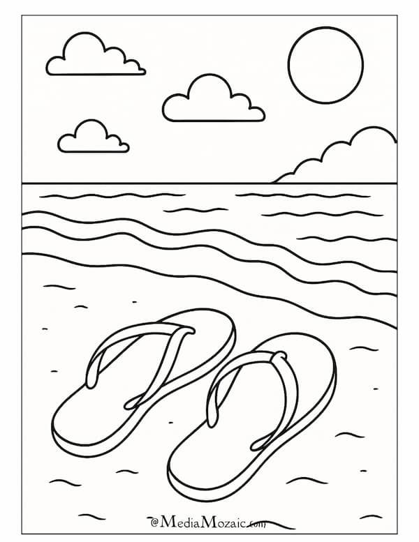 22 Beach Coloring Pages Free Printable PDFs 18 flipflop coloring page, beach coloring page, summertime coloring sheets