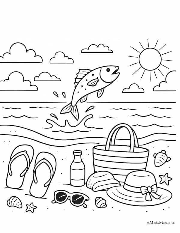 22 Beach Coloring Pages Free Printable PDFs 19 picnic coloring pages, beach coloring pages, summer fun coloring pages