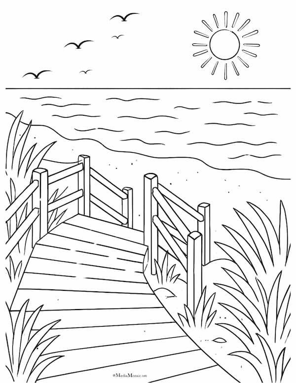22 Beach Coloring Pages Free Printable PDFs 21 beach stairs coloring pages, beach coloring pages, summer time coloring pages