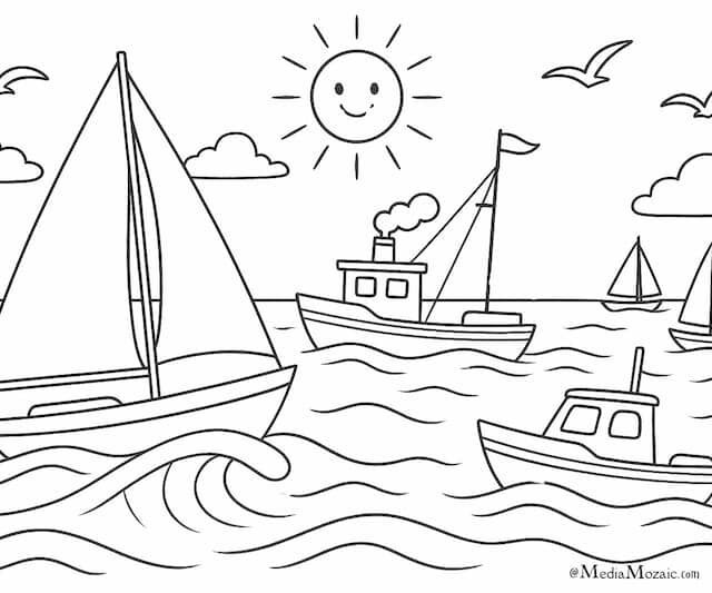 22 Beach Coloring Pages Free Printable PDFs 12 boat coloring page, ship coloring page, beach coloring page, summer coloring pages