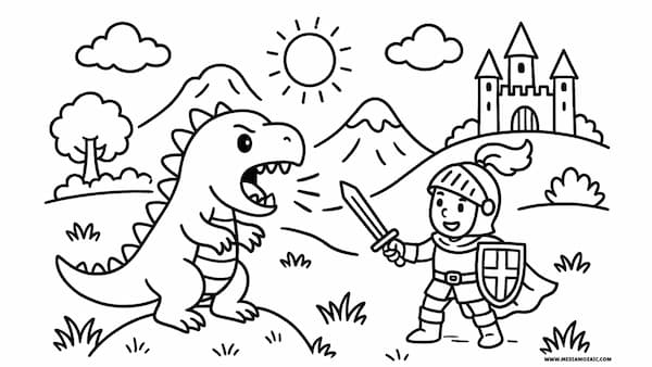 14 Simple & Cute Dinosaur Coloring Pages(Printable Free PDFs) 14 dinosuar and knight coloring pages