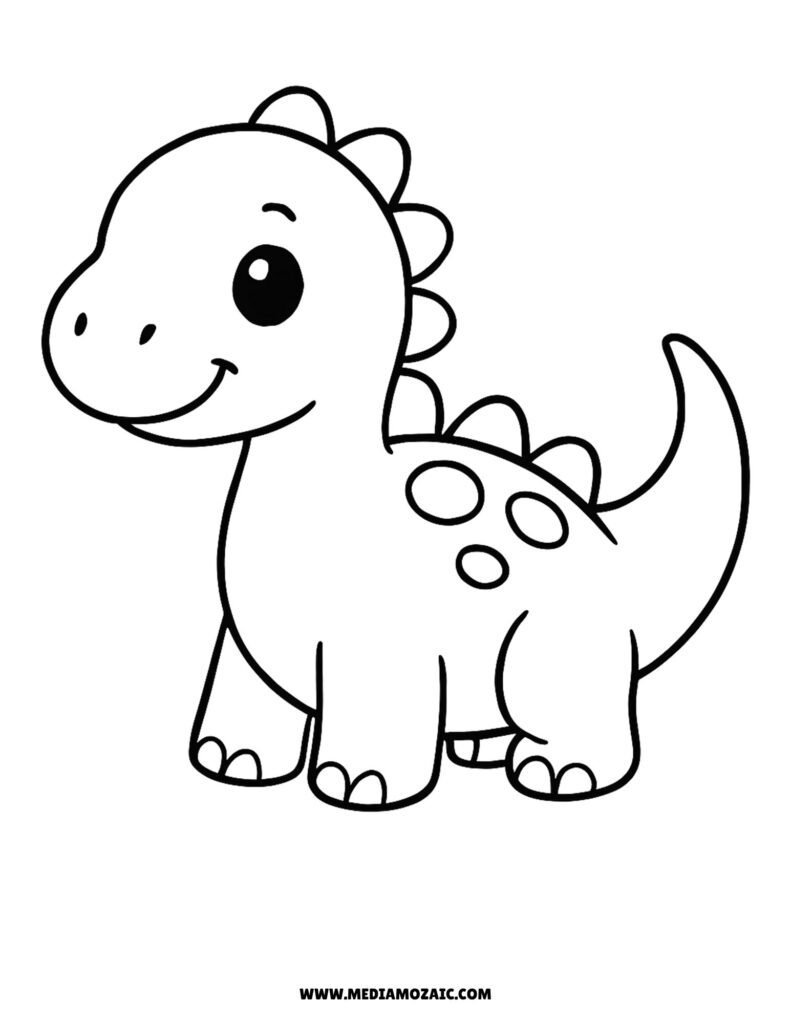 14 Simple & Cute Dinosaur Coloring Pages(Printable Free PDFs) 5 cute babay dinosaur for easy coloring