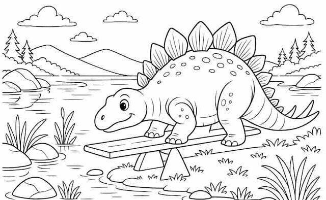 14 Simple & Cute Dinosaur Coloring Pages(Printable Free PDFs) 11 dinosaur drinking water coloring page