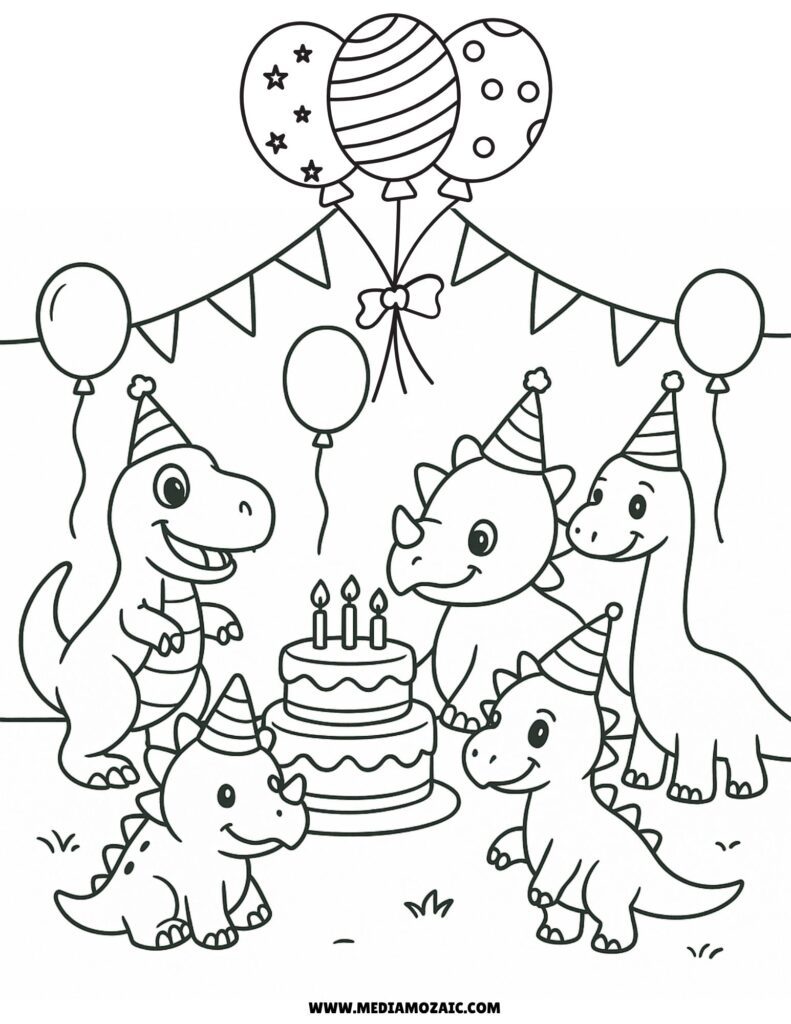 14 Simple & Cute Dinosaur Coloring Pages(Printable Free PDFs) 6 dinosaur birthday coloring page 791x1024 2