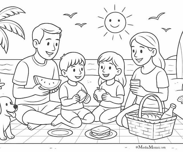 22 Beach Coloring Pages Free Printable PDFs 15 family picnic on beach coloring pages, beach coloring pages