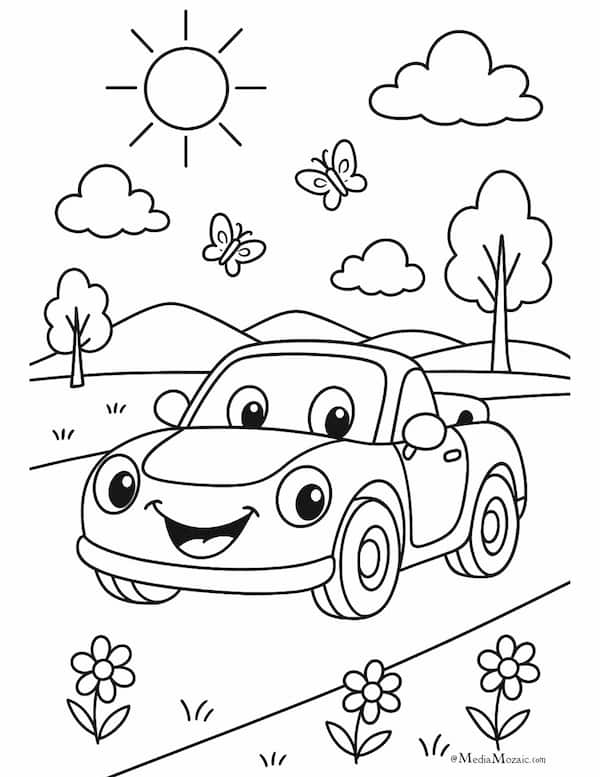 13 Free Printable Car Coloring Pages (PDF) 15 cartoon car coloring page, free printable coloring pages, free coloring pages, funny car coloring page, clasic car coloring sheets