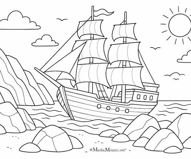 22 Beach Coloring Pages Free Printable PDFs 11 boat coloring page, ship coloring page, beach coloring page, summer coloring pages, ocean coloring pages