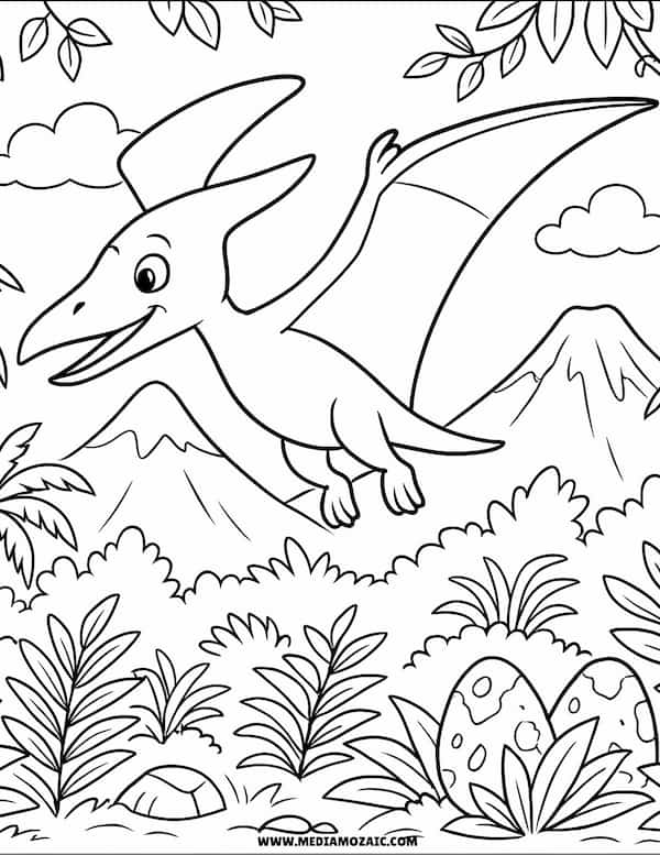 14 Simple & Cute Dinosaur Coloring Pages(Printable Free PDFs) 10 dinosuar flying coloring page,