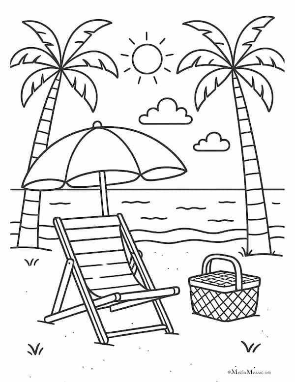 22 Beach Coloring Pages Free Printable PDFs 14 palm trees coloring pages, beach images to color, beach coloring pages,chair on beach coloring page, summer coloring pages