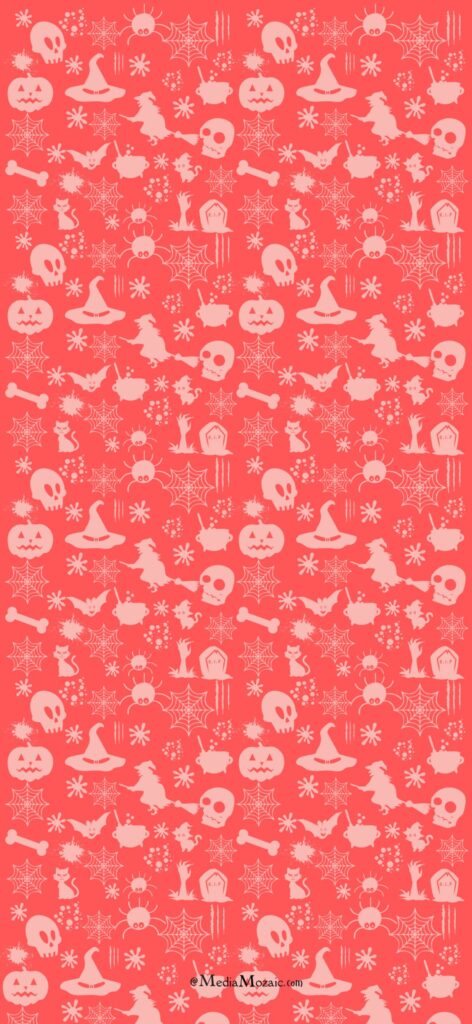 Spooky Halloween Pattern iPhone Wallpaper – Coral Background 1 Spooky Halloween Pattern iPhone Wallpaper
