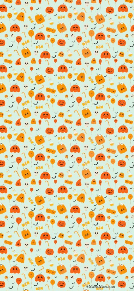 Cute Halloween iphone Wallpaper with Teal Background🎃 1 Cute halloween iphone background, halloween pattern design with cute pumpkins, cute halloween iphone wallpaper