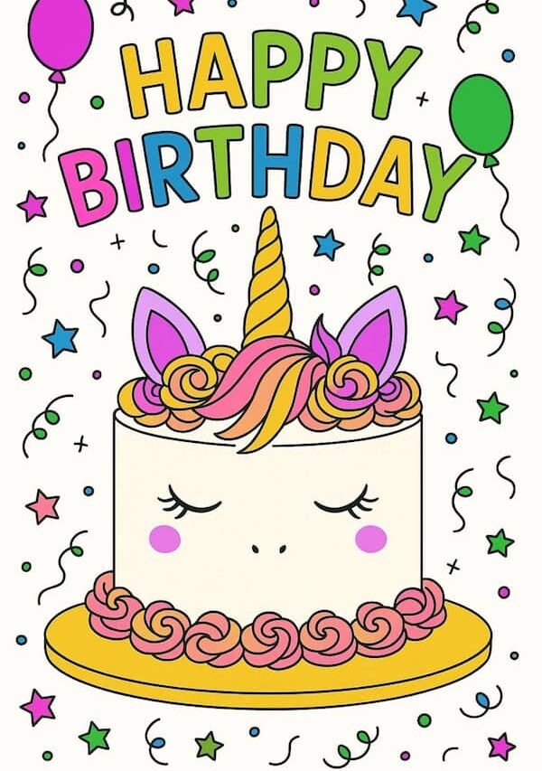 Happy Birthday Coloring Pages For All Ages(16 Free Printables) 1 happy birthday coloring pages, unicorn cake coloring page,coloring pages happy birthday mom,happy birthday mom colouring pages
