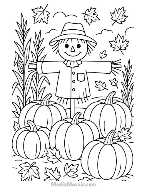 Free Printable Thanksgiving Coloring Pages for kids & Adults 3 scarecrow and harvest coloring pages,
