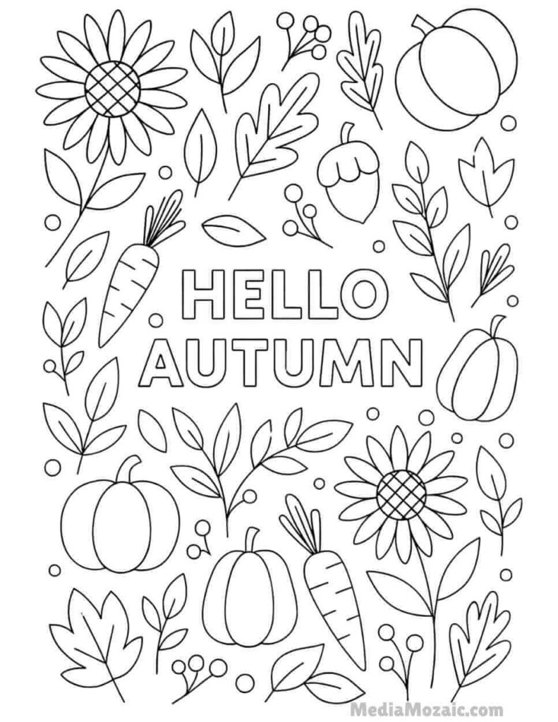 Free Printable Thanksgiving Coloring Pages for kids & Adults 8 hello autumn thanksgiving season coloring pages,