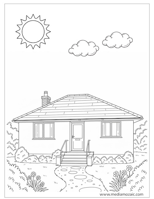Free Printable House Coloring Pages for Kids & Adults — Relaxing and Fun! 10 cottage house with chimney 1