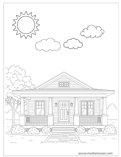 Free Printable House Coloring Pages for Kids & Adults — Relaxing and Fun! 8 southern style house coloring page for kids and relax,