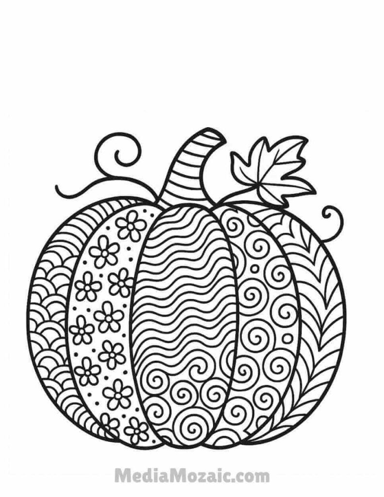 Free Printable Thanksgiving Coloring Pages for kids & Adults 11 textured designed pumpking coloring page for all,