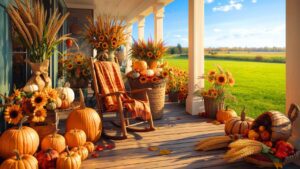 17 Stunning Thanksgiving Desktop Backgrounds in HD for a Cozy Fall Screen 4 Country porch with rocking chair, pumpkins, sunflowers, and bundles of wheat for Thanksgiving,fall thanksgiving wallpapers desktop, autumn thanksgiving wallpapers desktop, thanksgiving leaves wallpapers desktop, harvest fall wallpapers desktop, pumpkin thanksgiving wallpapers desktop, cozy fall thanksgiving wallpapers desktop, colorful thanksgiving wallpapers desktop, thanksgiving vibes wallpapers desktop, seasonal thanksgiving wallpapers desktop, beautiful thanksgiving wallpapers desktop