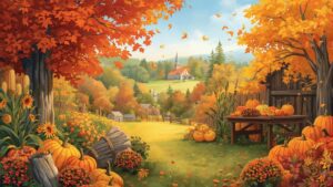 17 Stunning Thanksgiving Desktop Backgrounds in HD for a Cozy Fall Screen 2 Illustrated Thanksgiving landscape with pumpkins, village church, and colorful autumn trees,cozy thanksgiving wallpapers desktop, warm thanksgiving wallpapers desktop, rustic thanksgiving wallpapers desktop, thanksgiving wallpapers desktop aesthetic, thanksgiving cozy backgrounds, thanksgiving season wallpapers desktop, harvest thanksgiving wallpapers desktop, farmhouse thanksgiving wallpapers desktop, thanksgiving decor wallpapers desktop, thanksgiving mood wallpapers desktop